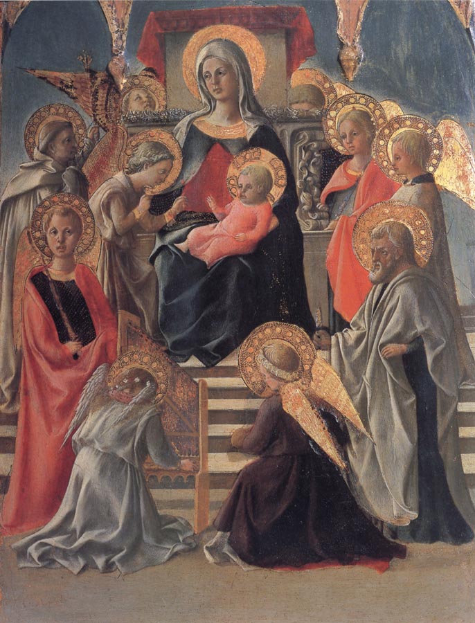 Fra Filippo Lippi Madonna and Child Enthroned with Angels,a Carmelite and other Saints